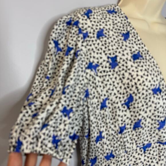 Maje Ripensee Blue Floral Print V Neck Dress Puff Sleeve Romantic Women's - Picture 10 of 16